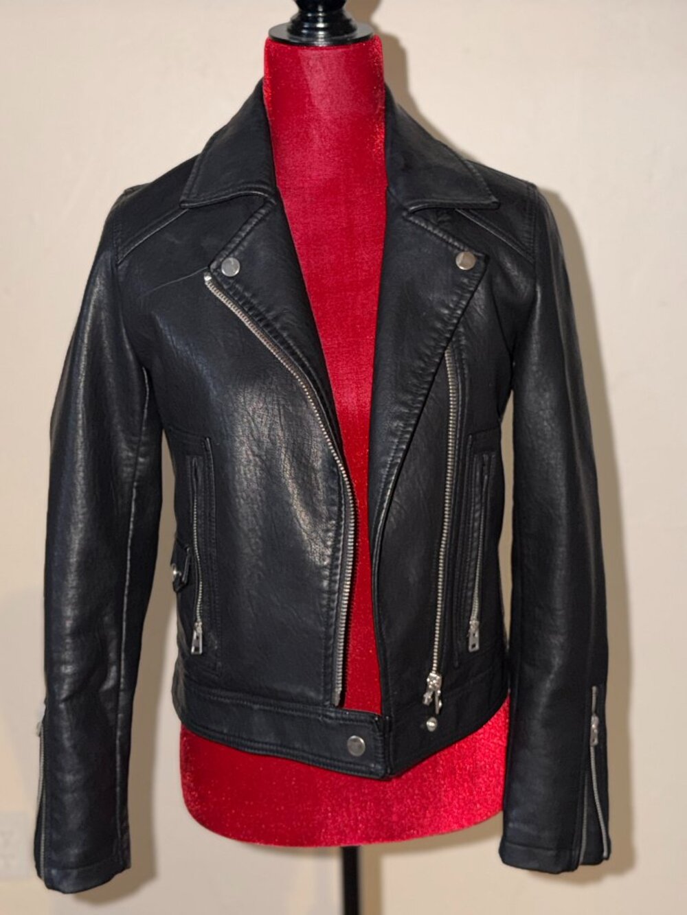 Topshop Black Faux Leather Moto Jacket Size 6 EU 34 Biker Jacket